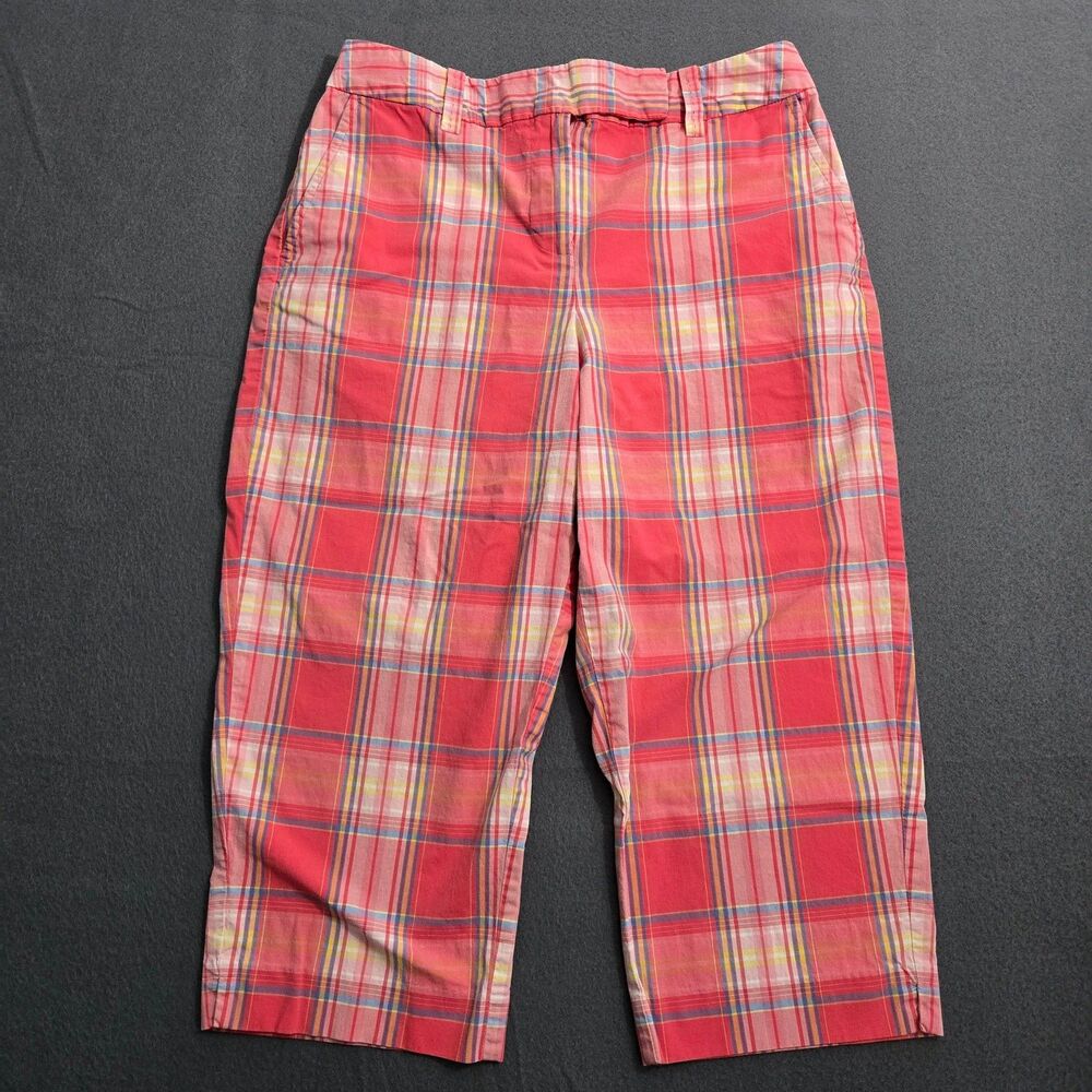Talbots Pants Women 4P Pink Plaid Mid Rise Stretch Capri Preppy Resort Vacation